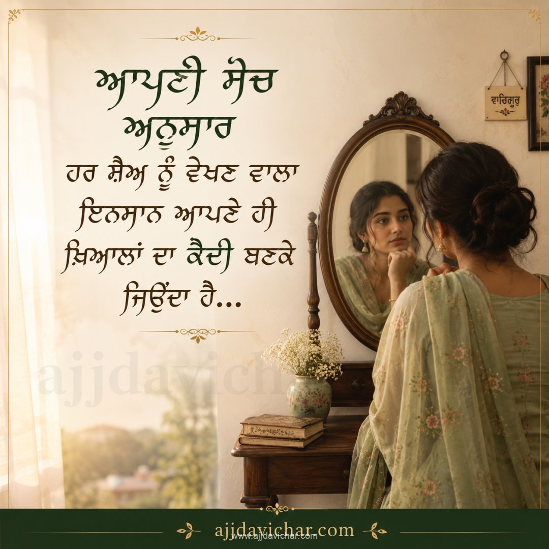 ਆਪਣੀ ਸੋਚ ਅਨੁਸਾਰ ਹਰ ਸ਼ੈਅ ਨੂੰ ਵੇਖਣ ਵਾਲਾ ਇਨਸਾਨ ਆਪਣੇ ਹੀ ਖ਼ਿਆਲਾਂ ਦਾ ਕੈਦੀ ਬਣਕੇ ਜਿਉਂਦਾ ਹੈ...